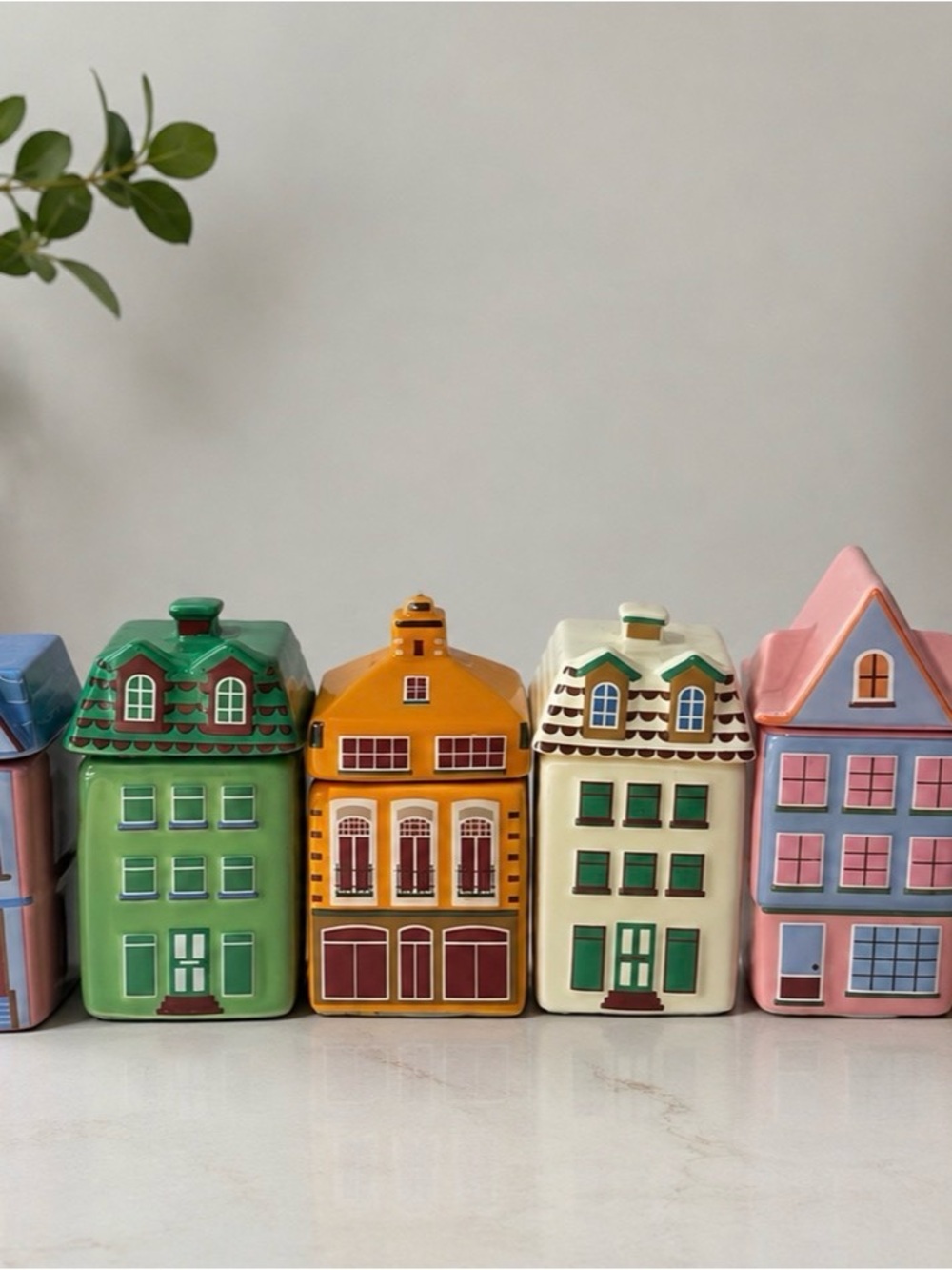 Colorful Ceramic House Spice Jars / Canisters – Set of 6